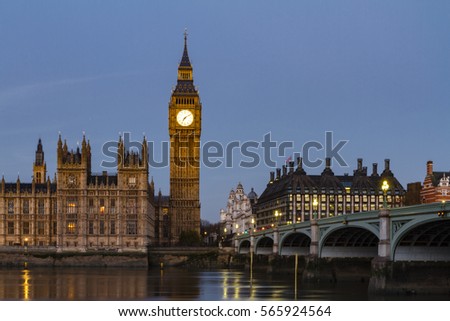 Big Ben, Palace of Westminster, Westminster bridge and thames river. London, United Kingdom.

