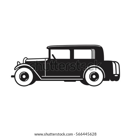 Vintage car vector icon. Sedan type old timer from 1930s. Transport or vehicle design template.