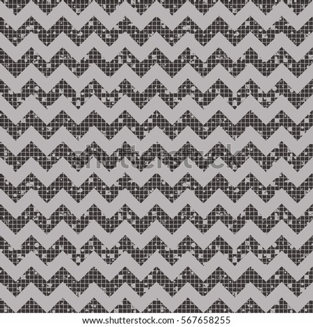Seamless vector striped pattern. grey geometric background with zigzag. Grunge texture with attrition, cracks and ambrosia. Old style vintage design. Graphic illustration.