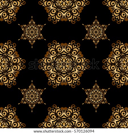 Seamless pattern with golden elements. Gold grid on a black background.