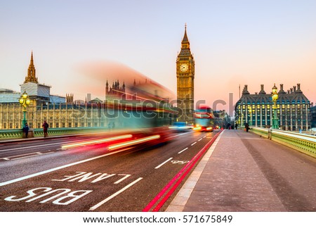 Thge Big Ben, House of Parliament and double-decker bus, London, UK