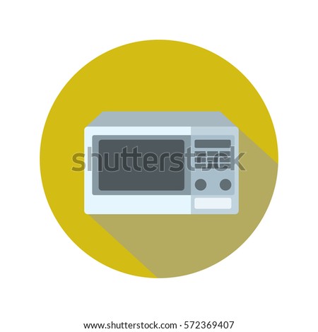 microwave icon in flat style with long shadow, isolated vector illustration on red background