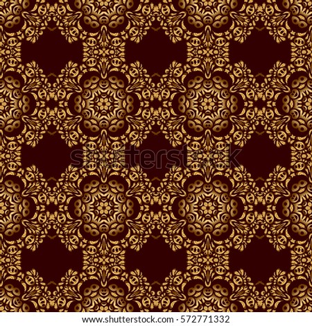 Seamless classic vector golden pattern. Traditional orient ornament on a brown background.