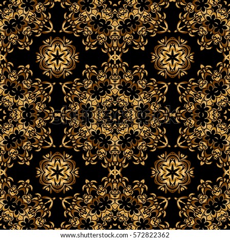 Royal golden seamless pattern on a black background. Luxury ornament for wallpaper, invitation, wrapping. Vector illustration.