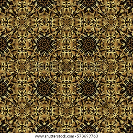 Golden texture on a black background. Vector seamless pattern with gold ornament.