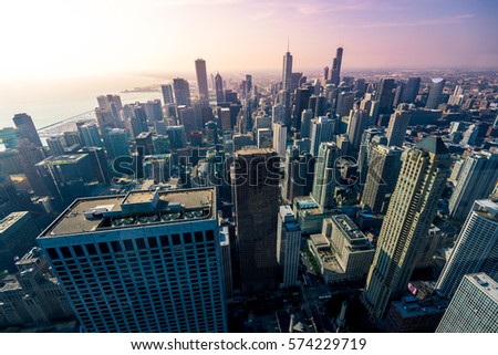 Aerial view of Chicago city skyline, USA