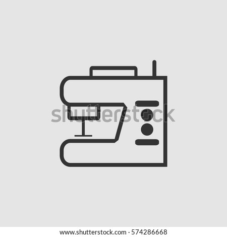 Sewing machine icon flat. Simple black pictogram on grey background. Illustration symbol