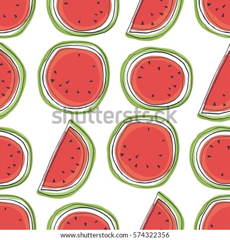 Seamless pattern of watermelons. Sketch style. Image for a poster or cover.Fruits vector illustration. Repeating texture. Figure for textiles. 