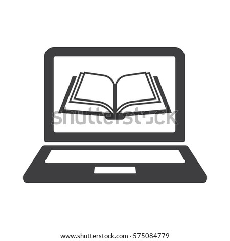 Book icon coming out of laptop screen concept for on line books