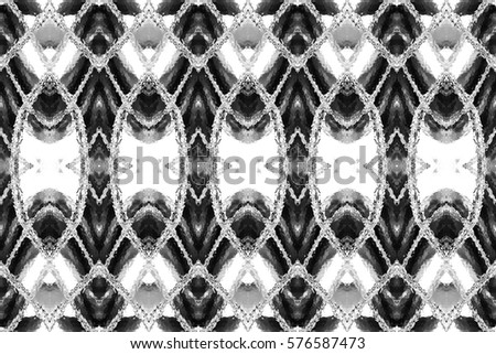 Melting black and white rectangle symmetrical artistic horizontal pattern for textile, ceramic tiles and backgrounds. Aspect ratio 3:2