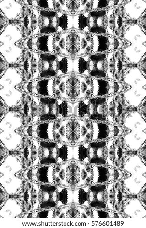 Melting rectangle black and white symmetrical artistic vertical pattern for textile, design and backgrounds. Aspect ratio 3:2