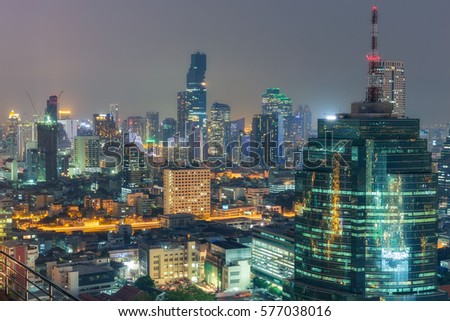 Aerial view of modern building business district in bangkok, Thailand.
