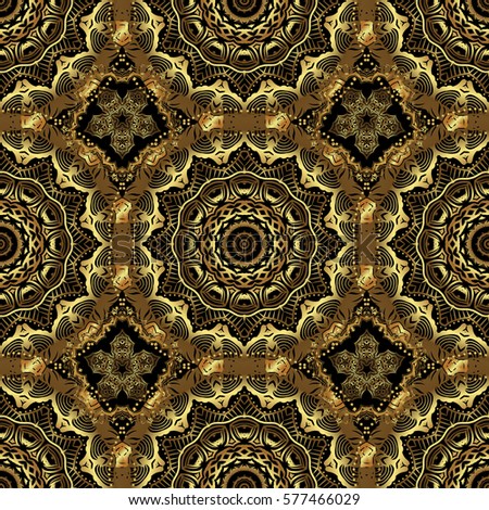 Seamless pattern with damask ornament. Seamless vector golden ornament in arabian style on a black background. Pattern for wallpapers, backgrounds, flyers or wrapping paper.
