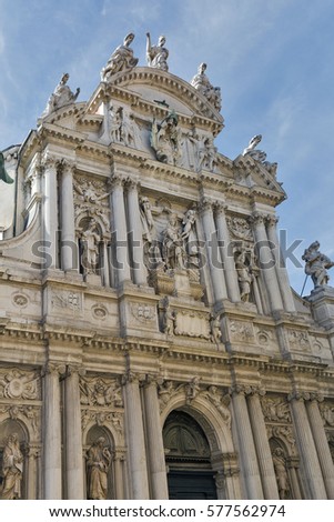 Church Santa Maria del Giglio facade in Venice, Italy.