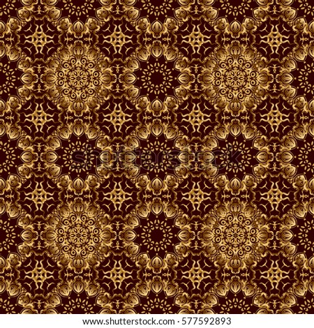 Seamless pattern on a brown background with golden vintage ornament.