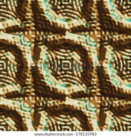 Bronze bas-relief ornament. Colorful seamless texture with shadow. Geometric vector pattern.