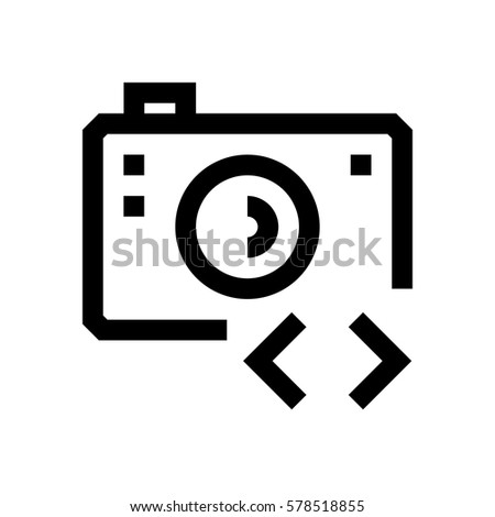 Camera mini line, icon, background and graphic. The icon is black and white, linear  flat, vector, pixel perfect, minimal, suitable for web and print. 