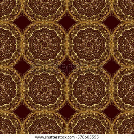 Vector golden gradient seamless texture. Elegant light and shine vector template on brown background. Metallic elements for frame, ribbon, banner, mandalas. Realistic abstract golden seamless pattern.