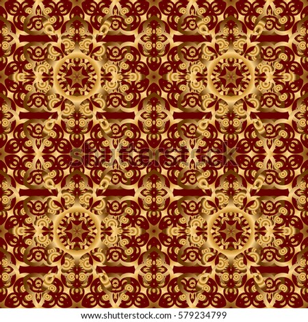 Seamless pattern oriental ornament in baroque style. Traditional classic vector golden pattern. Red and golden pattern.