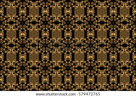 Golden seamless pattern. Raster sketch with gold ornament on a black background.