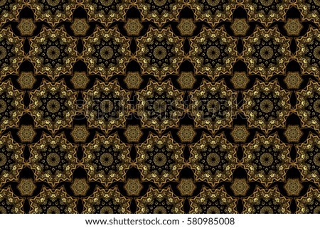 Vintage damask ornament. Seamless floral tiling pattern in gold and black colors.