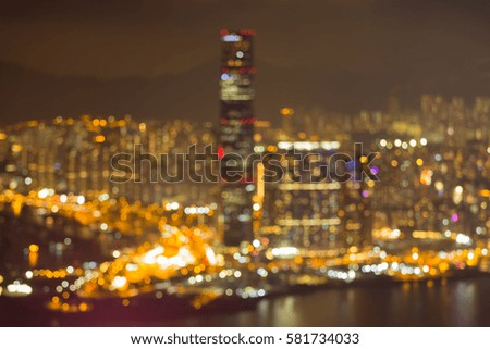 Abstract blurred Hong Kong city business downtown aerial view over Victoria Bay