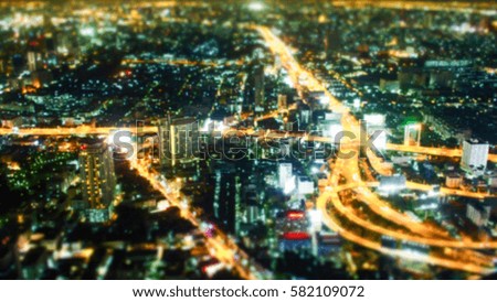 Blur night Building and road top view