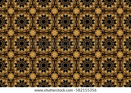 Raster golden texture, gold lines and grids seamless pattern, curved metal, foil background with 3D visual effects on a black background.