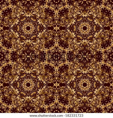 Vector brown background with golden elements for your creativity. Seamless luxury gold patern with triangular scales.