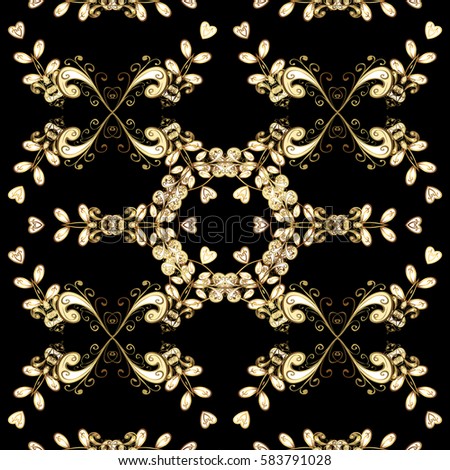 Paisleys elegant floral seamless pattern background wallpaper illustration with vintage stylish beautiful modern 3d line art gold and black paisley flowers leaves and ornaments.