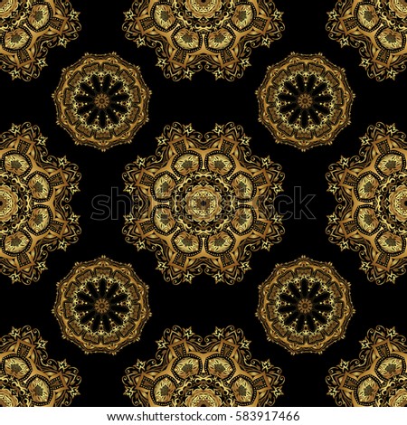 Golden texture on a black background. Seamless pattern with gold ornament.