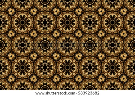 Vintage seamless pattern with gold gradient. Elegant golden invitation card with raster floral decor of gold ornament and black background.
