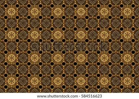Black and golden pattern. Oriental raster classic pattern. Seamless abstract pattern with golden repeating elements on black backdrop.