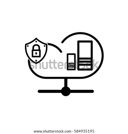 Data protection cloud storage design flat concept. Online storage sign symbol icon. Storage and cloud, cloud computing, cloud backup, data network internet web connection. Saving information. Vector