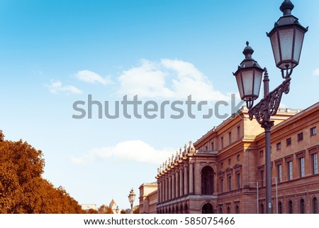 Traditional street view of old buildings in Munich, Bavaria, Germany