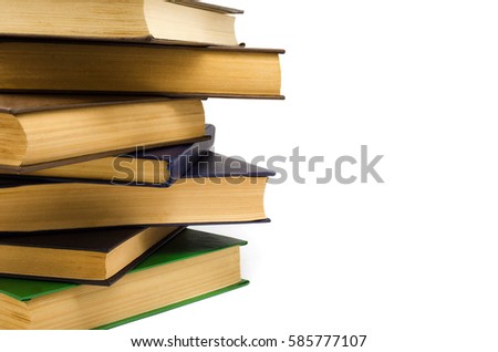 Stack old books on a white background