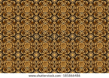 Symbol of holiday. Stars seamless pattern gold and black retro background. Abstract raster bright golden design for wallpaper, Christmas decoration, confetti, textile, wrapping.