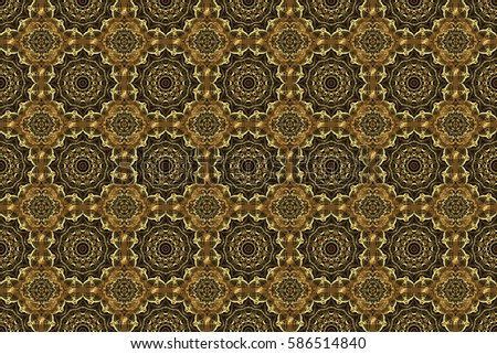 Geometric ornament with golden elements. Abstract geometric sketch. Seamless geometric pattern. Raster seamless pattern with gold gradient on black background. Golden texture.