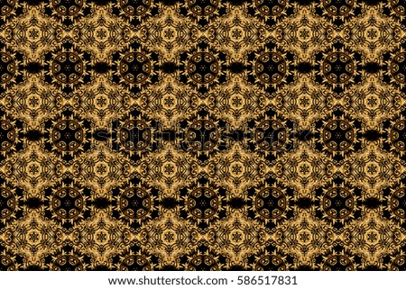 Luxury, royal and Victorian concept. Vintage baroque floral seamless pattern in gold over black. Ornate raster decoration. Golden elements isolated on black background.