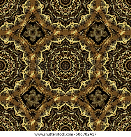Abstract golden texture. Low poly gold pattern illustration. Golden vintage seamless pattern on a black background.