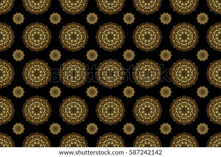 Seamless pattern with Luxury Ornament On a black Background. Raster illustration. Elegant Christmas Poster Template with Golden Elements.