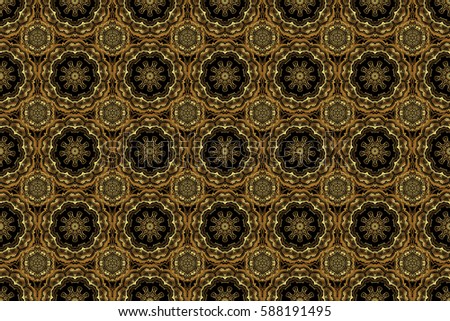 Vintage design in a black and golden colors. Damask elegant wallpaper. Raster seamless pattern on a black background.