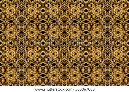Elegant golden invitation card with raster floral decor of gold ornament and black background. Vintage seamless pattern with gold gradient.