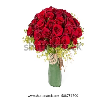 Colorful flower bouquet from red roses on white background