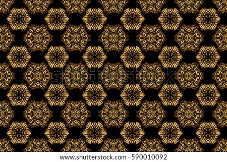 Raster golden seamless pattern. Abstract golden background in black and golden colors for invitation template.