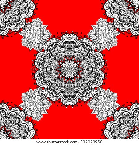 Floral pattern. Wallpaper baroque, damask. Seamless background. Golden elements on red background. Stylish graphic pattern.