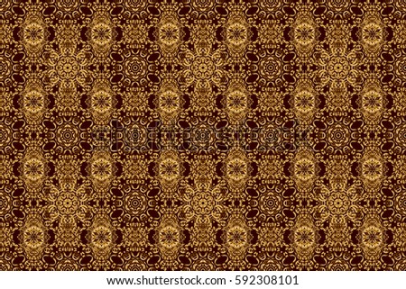 Raster illustration. Royal golden seamless pattern on a brown background. Luxury ornament for wallpaper, invitation, wrapping.
