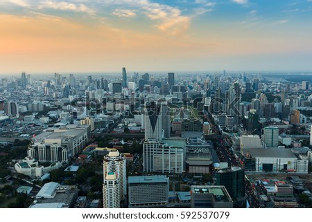 Aerial view Bangkok central business downtown skyline, cityscape background Thailand