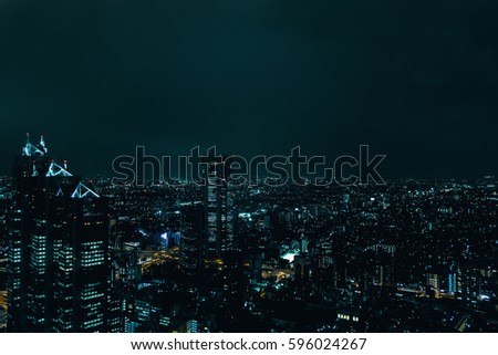 Aerial shot of Tokyo, Japan by night