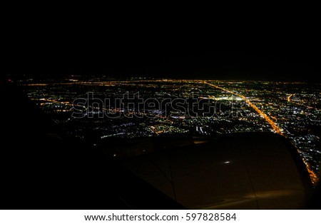 High angle view on plane Thailand At night.